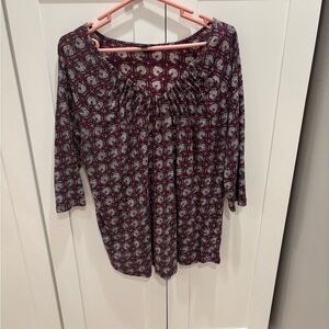 Lucky Brand Burgundy and White Floral Blouse